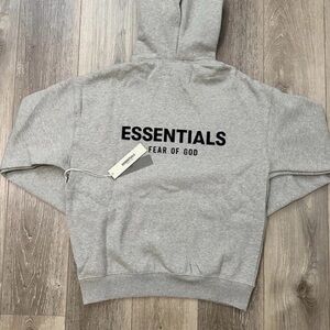 ESSENTIALS Taupe and White Fleece Hoodie